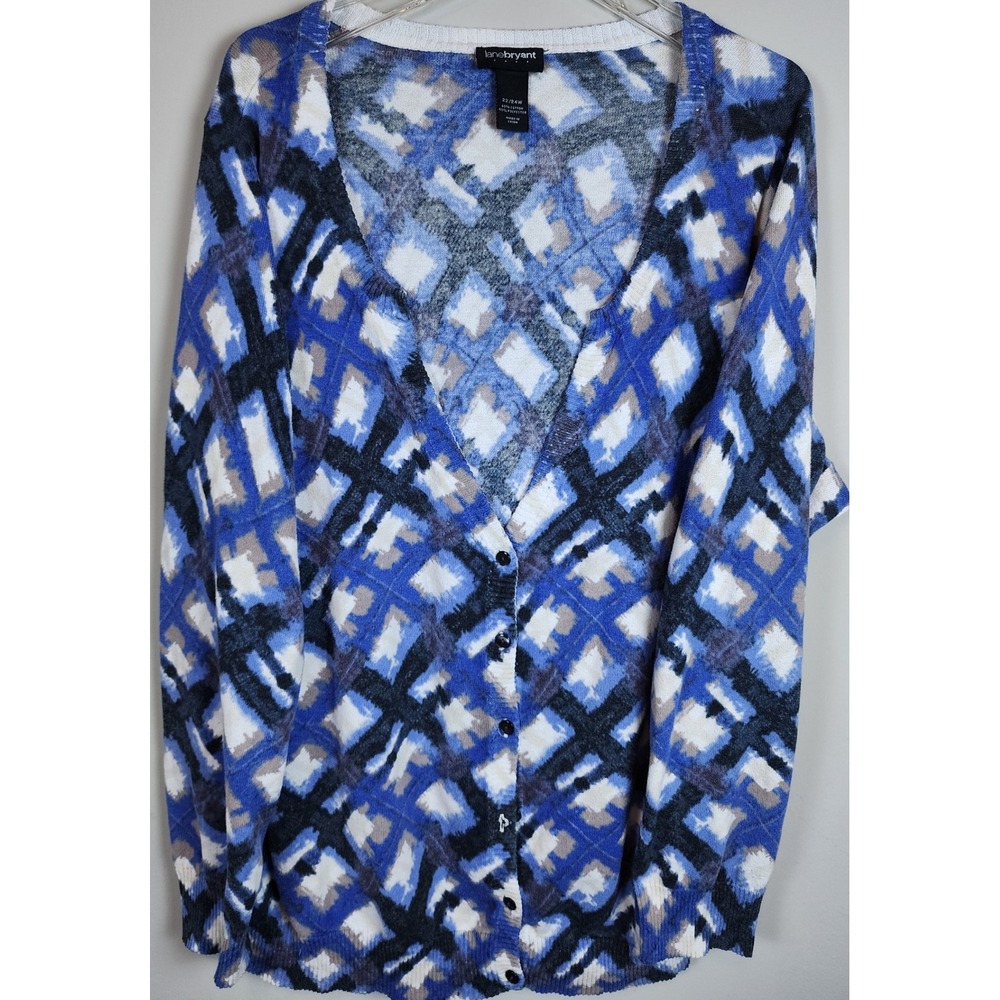 Lane Bryant Womens Blue Geometric Print Button Up Cardigan Sz‎ 22W